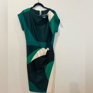 Donna Karan Teal and Black Midi Dress
